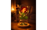 Amžinoji rožė stikliniame kupole su LED apšvietimu raudona 21x11cm-Dovanoms, Šventės, Kalėdos, Velykos, Kiti atributai, dekoraci