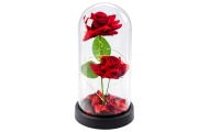 Amžinosios 2 rožės kupole su LED apšvietimu ir rožių žiedlapiais Raudona 21x11cm