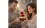 Amžinosios 2 rožės kupole su LED apšvietimu ir rožių žiedlapiais Raudona 21x11cm