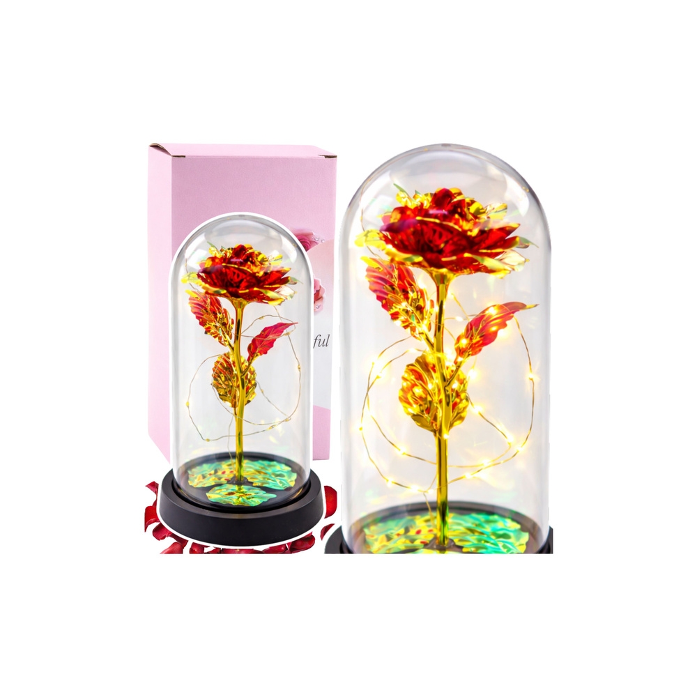 Amžinoji rožė krištolo kupole su LED apšvietimu raudona 21x11cm-Namai, laisvalaikis, turizmas, Namų apyvokos prekės-e-vaikas