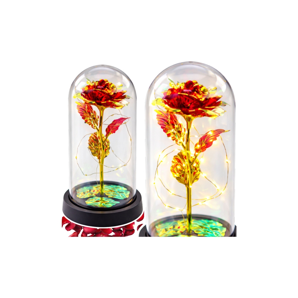 Amžinoji rožė krištolo kupole su LED apšvietimu raudona 21x11cm-Namai, laisvalaikis, turizmas, Namų apyvokos prekės-e-vaikas