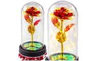 Amžinoji rožė krištolo kupole su LED apšvietimu raudona 21x11cm
