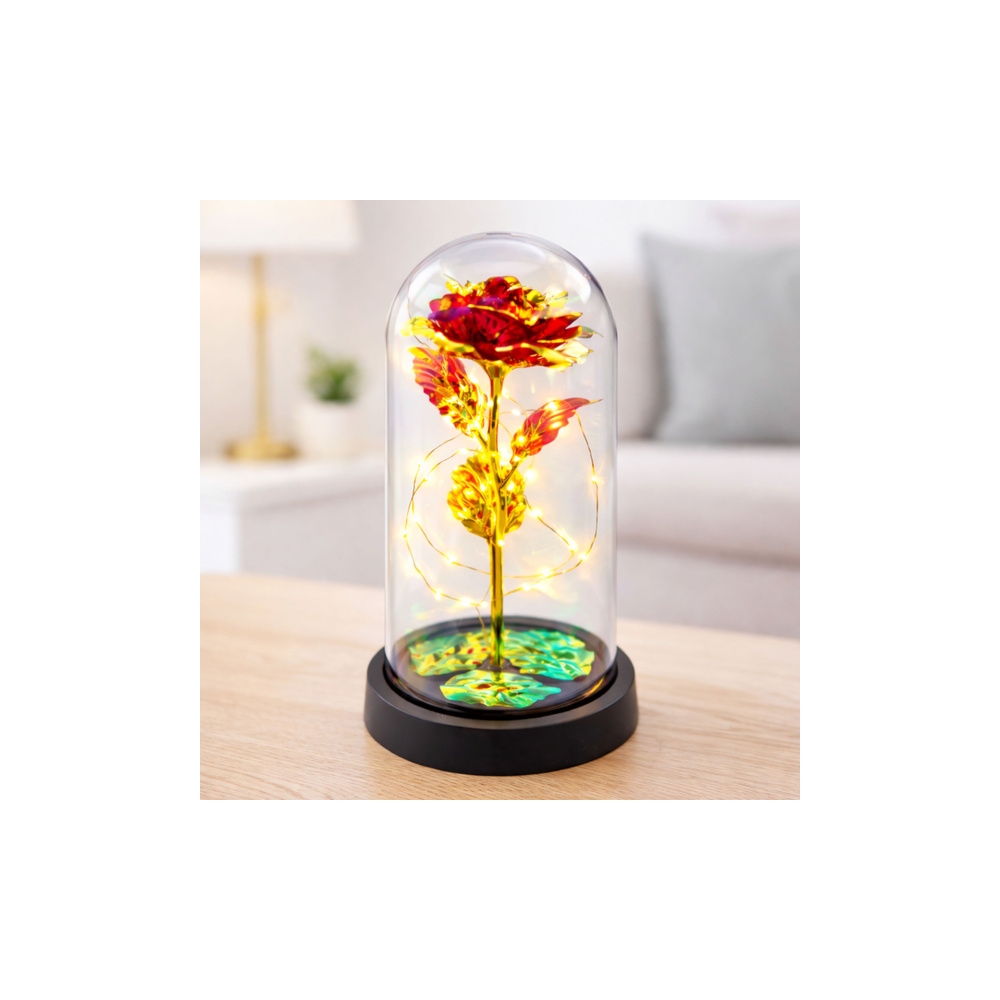 Amžinoji rožė krištolo kupole su LED apšvietimu raudona 21x11cm-Namai, laisvalaikis, turizmas, Namų apyvokos prekės-e-vaikas