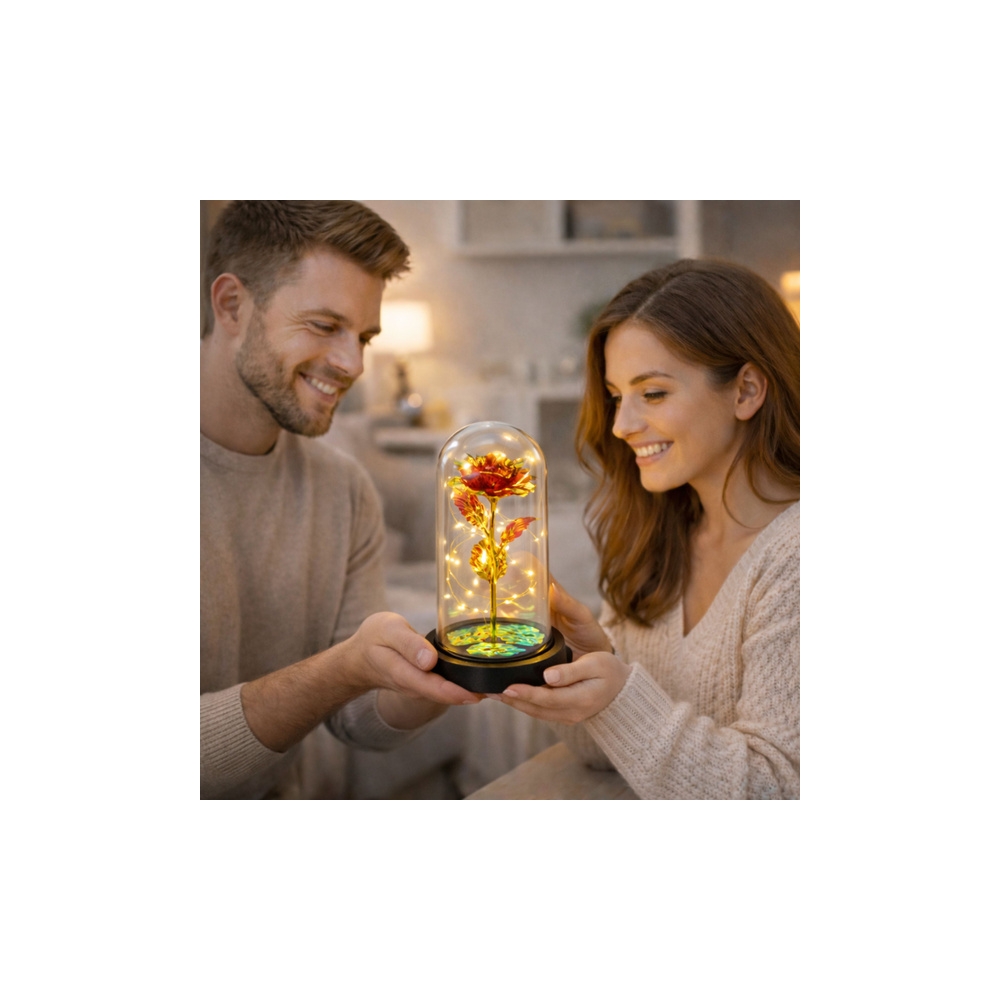 Amžinoji rožė krištolo kupole su LED apšvietimu raudona 21x11cm-Namai, laisvalaikis, turizmas, Namų apyvokos prekės-e-vaikas