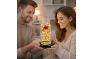 Wieczna Róża W Kopule Kryształowa Oświetlenie LED Czerwona 21x11cm