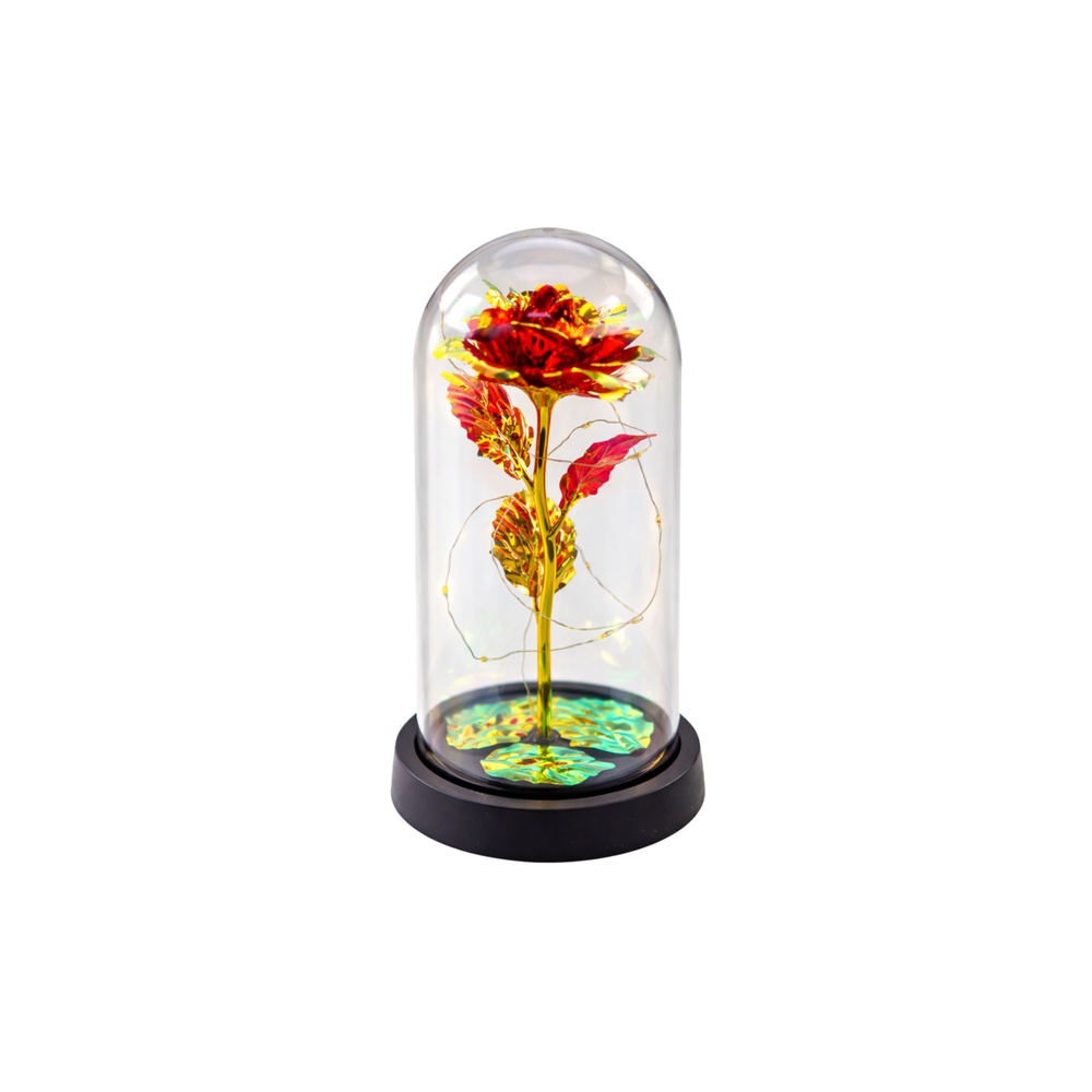 Amžinoji rožė krištolo kupole su LED apšvietimu raudona 21x11cm-Namai, laisvalaikis, turizmas, Namų apyvokos prekės-e-vaikas