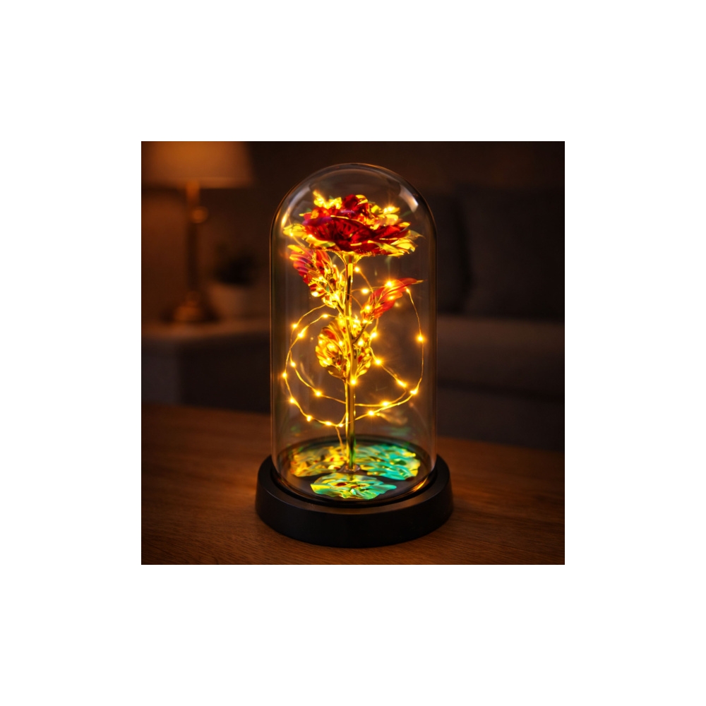 Amžinoji rožė krištolo kupole su LED apšvietimu raudona 21x11cm-Namai, laisvalaikis, turizmas, Namų apyvokos prekės-e-vaikas