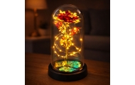 Amžinoji rožė krištolo kupole su LED apšvietimu raudona 21x11cm