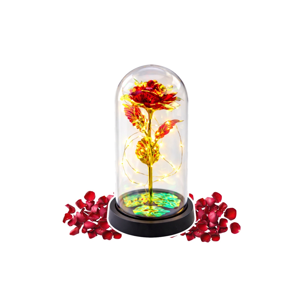 Amžinoji rožė krištolo kupole su LED apšvietimu raudona 21x11cm-Namai, laisvalaikis, turizmas, Namų apyvokos prekės-e-vaikas