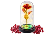 Amžinoji rožė krištolo kupole su LED apšvietimu raudona 21x11cm