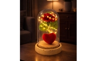 Eternal Rose in Dome with LED Lighting Red with Heart 14x8cm