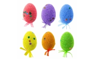 Easter Eggs on Wire Pick Colorful Leaves Ribbon Decoration 6pcs