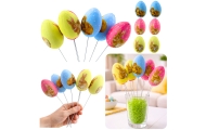 Easter Eggs On A Wire Pick Colorful With Bunnies Decoration 6pcs