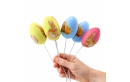 Easter Eggs On A Wire Pick Colorful With Bunnies Decoration 6pcs