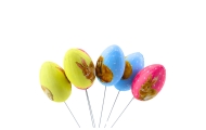 Easter Eggs On A Wire Pick Colorful With Bunnies Decoration 6pcs