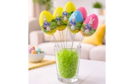 Easter Eggs on a Wire Pick Bunny with a Basket Decoration 6pcs