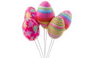 Easter Eggs on Wire Pick Dots Flowers Stripes Decoration Colorful 6pcs