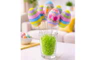 Easter Eggs on Wire Pick Carrot Tulips Decoration Colorful 6pcs
