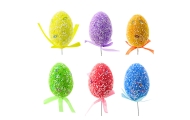 Easter Eggs On A Wire Pick Colorful Patterns Ribbon Decoration 6pcs A