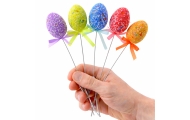 Easter Eggs On A Wire Pick Colorful Patterns Ribbon Decoration 6pcs A
