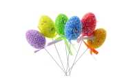 Easter Eggs On A Wire Pick Colorful Patterns Ribbon Decoration 6pcs A