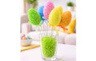 Easter Eggs On A Wire Pick Colorful Patterns Ribbon Decoration 6pcs B