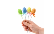 Easter Eggs On A Wire Pick Colorful Patterns Ribbon Decoration 6pcs B