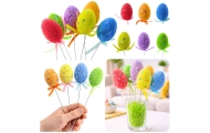 Easter Eggs on Wire Pick Colorful Notes Ribbon Decoration 6pcs