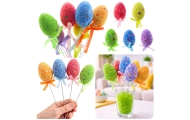 Easter Eggs on Wire Pick Colorful Leaves Ribbon Decoration 5pcs