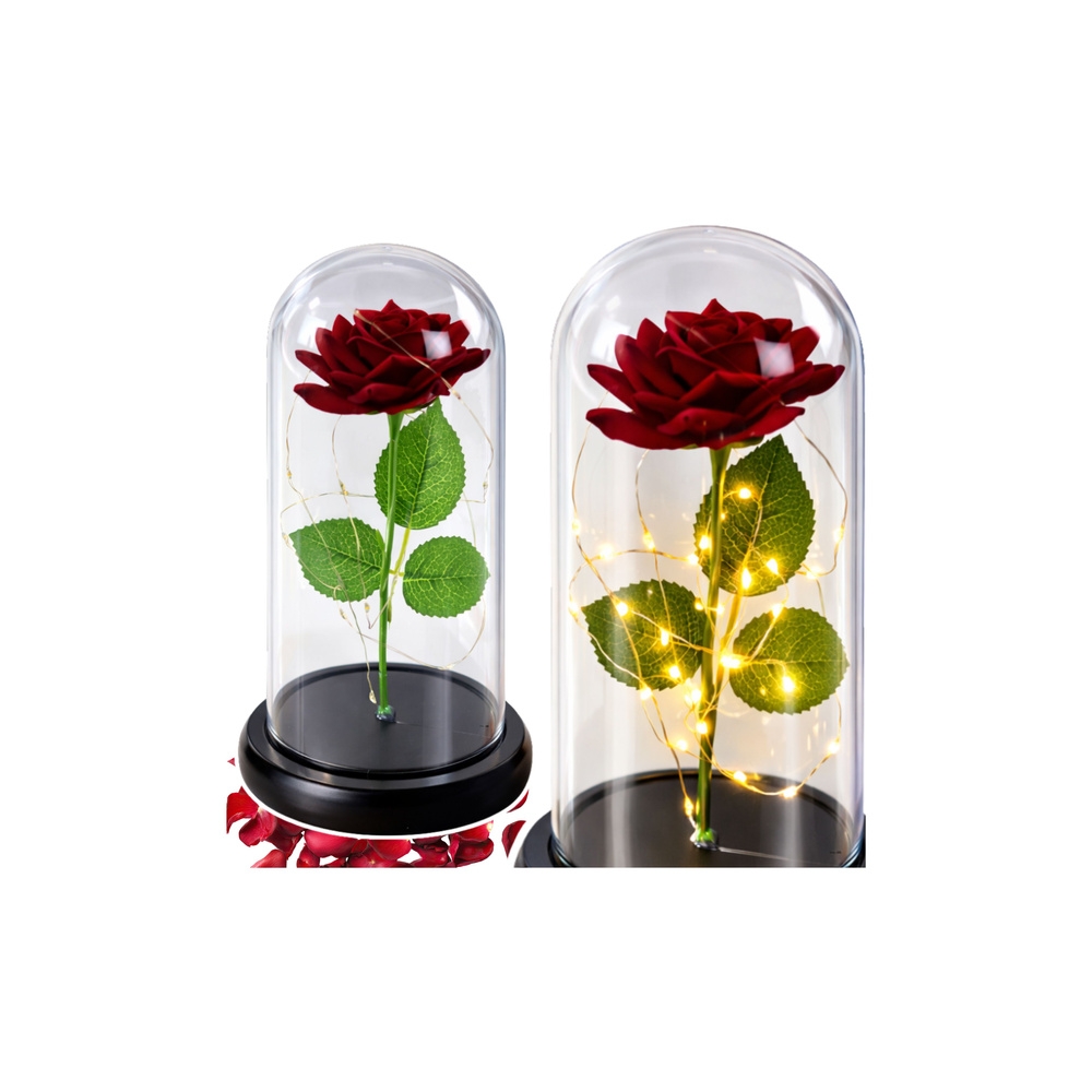 Wieczna Róża w Kopule z Oświetleniem LED Czerwona 21x11cm