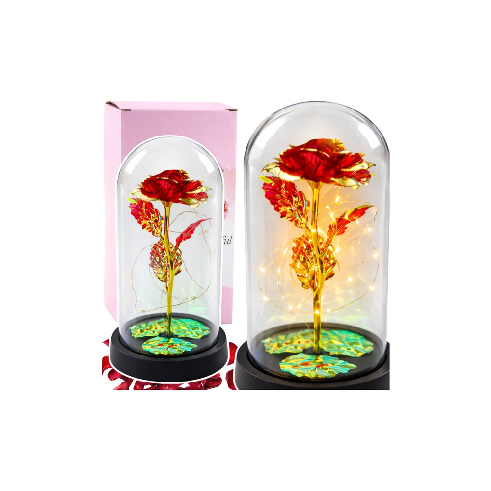 Amžinoji rožė kupole su LED apšvietimu Raudona 21x11cm-Namai, laisvalaikis, turizmas, Namų apyvokos prekės-e-vaikas