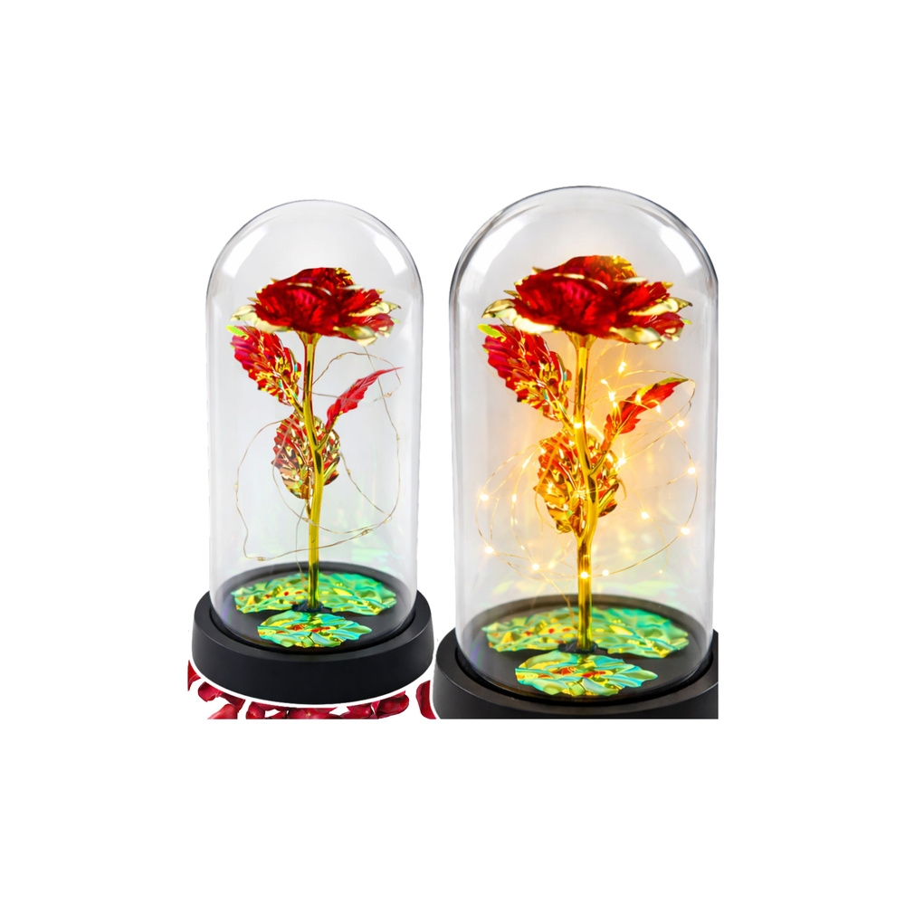 Amžinoji rožė kupole su LED apšvietimu Raudona 21x11cm-Namai, laisvalaikis, turizmas, Namų apyvokos prekės-e-vaikas