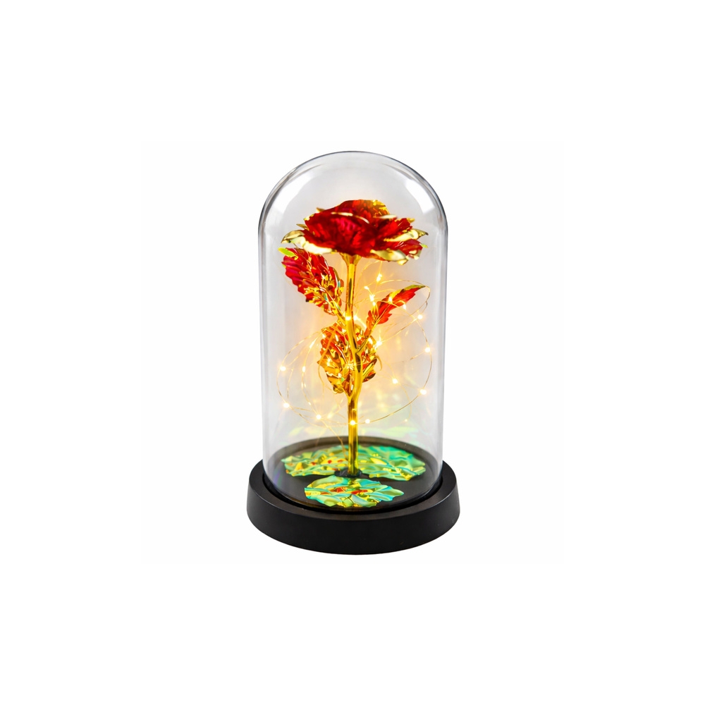 Amžinoji rožė kupole su LED apšvietimu Raudona 21x11cm-Namai, laisvalaikis, turizmas, Namų apyvokos prekės-e-vaikas