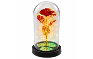 Wieczna Kryształowa Róża w Kopule z Oświetleniem LED Czerwona 21x11cm