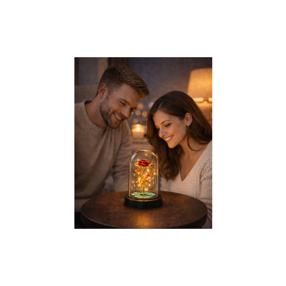 Amžinoji rožė kupole su LED apšvietimu Raudona 21x11cm-Namai, laisvalaikis, turizmas, Namų apyvokos prekės-e-vaikas