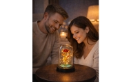 Wieczna Kryształowa Róża w Kopule z Oświetleniem LED Czerwona 21x11cm