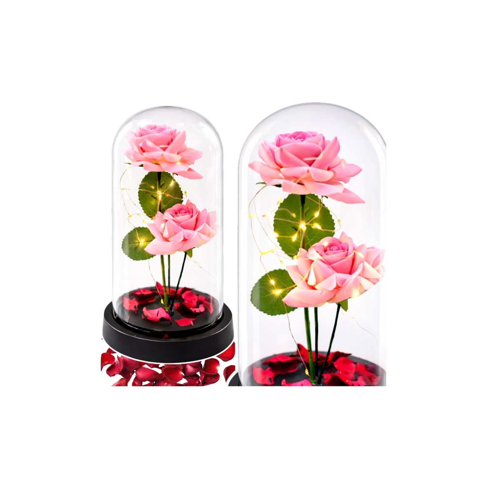 Amžinoji rožė kupole su LED apšvietimu ir rausvais žiedlapiais 21x11cm-Namai, laisvalaikis, turizmas, Namų apyvokos prekės-e-vai
