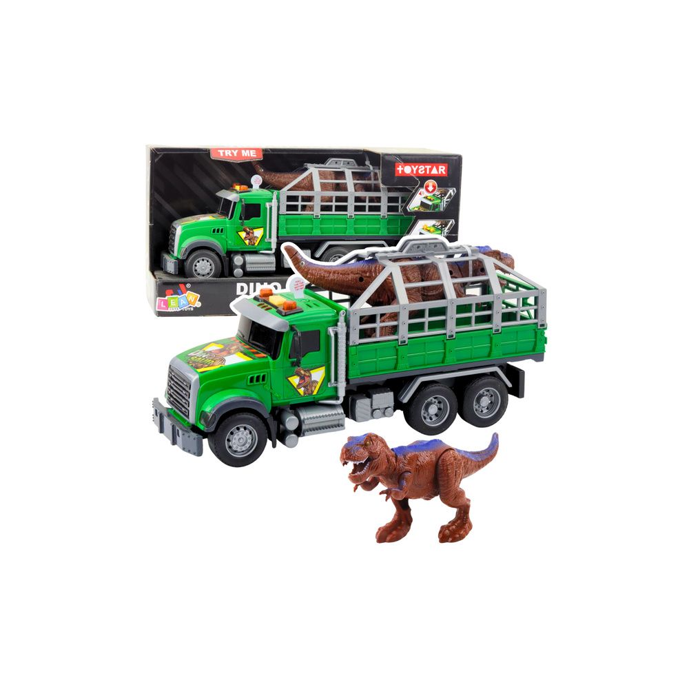Ciężarówka Transport Dinozaurów Figurka Dinozaura Światła Dźwięki Zielona