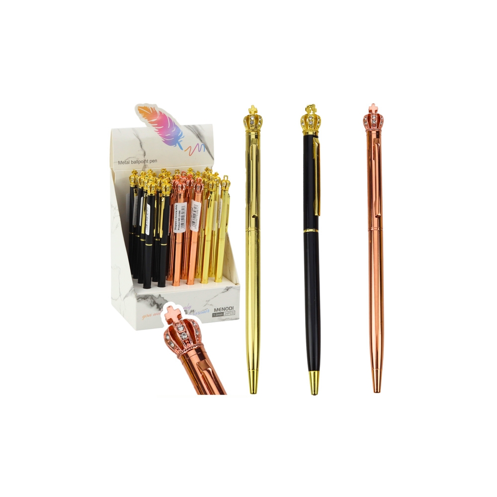 Metal Ballpoint Pen Automatic Crown Blue Ink 1.0mm