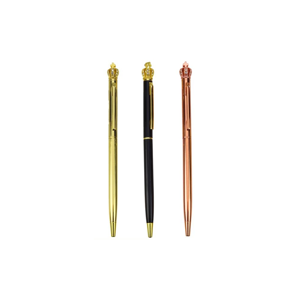 Metal Ballpoint Pen Automatic Crown Blue Ink 1.0mm