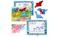 Edukacinė medinė dinozaurų dėlionė su piešimo lenta 2in1 Dinozaurai 12el.