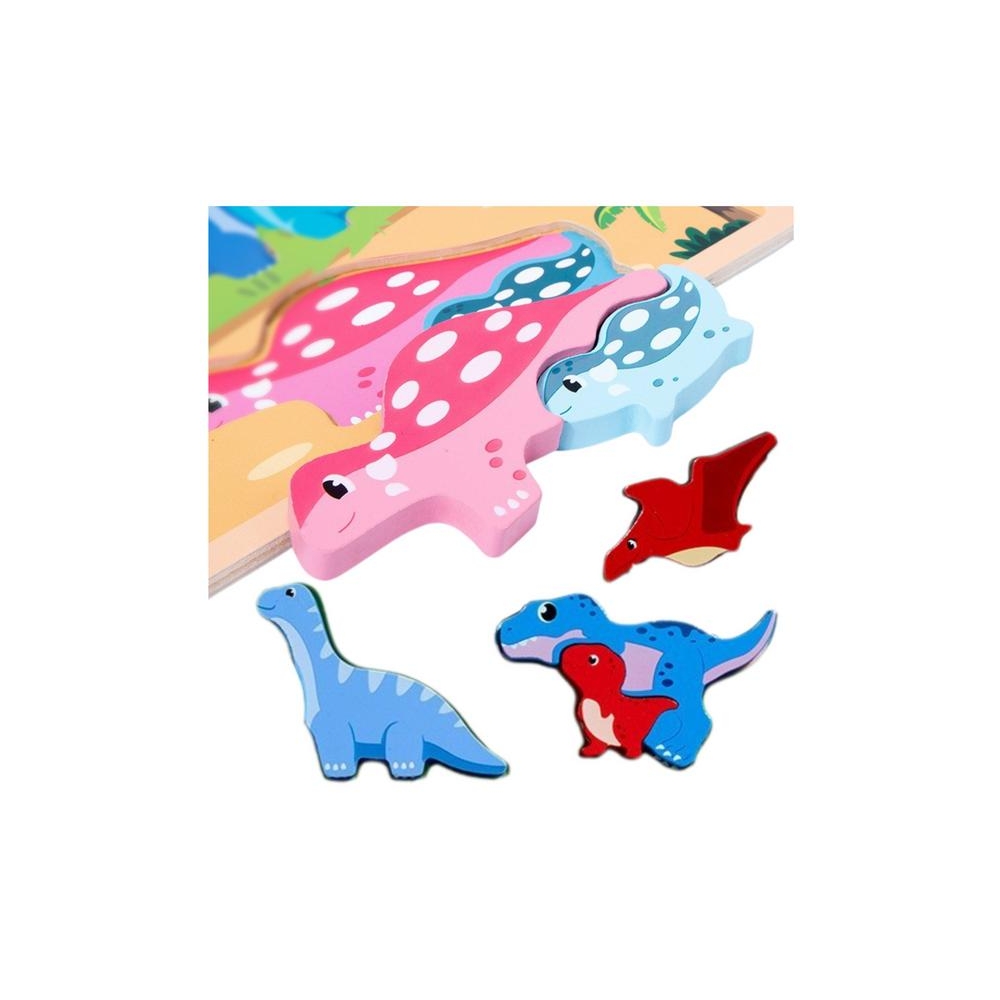 Edukacinė medinė dinozaurų dėlionė su piešimo lenta 2in1 Dinozaurai 12el.