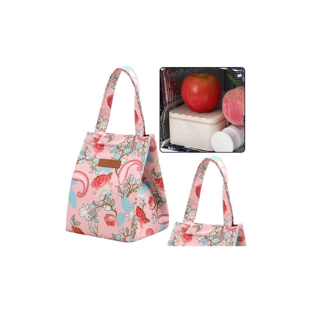 Thermal Insulating Breakfast Lunch Bag Pink Flowers 25cm