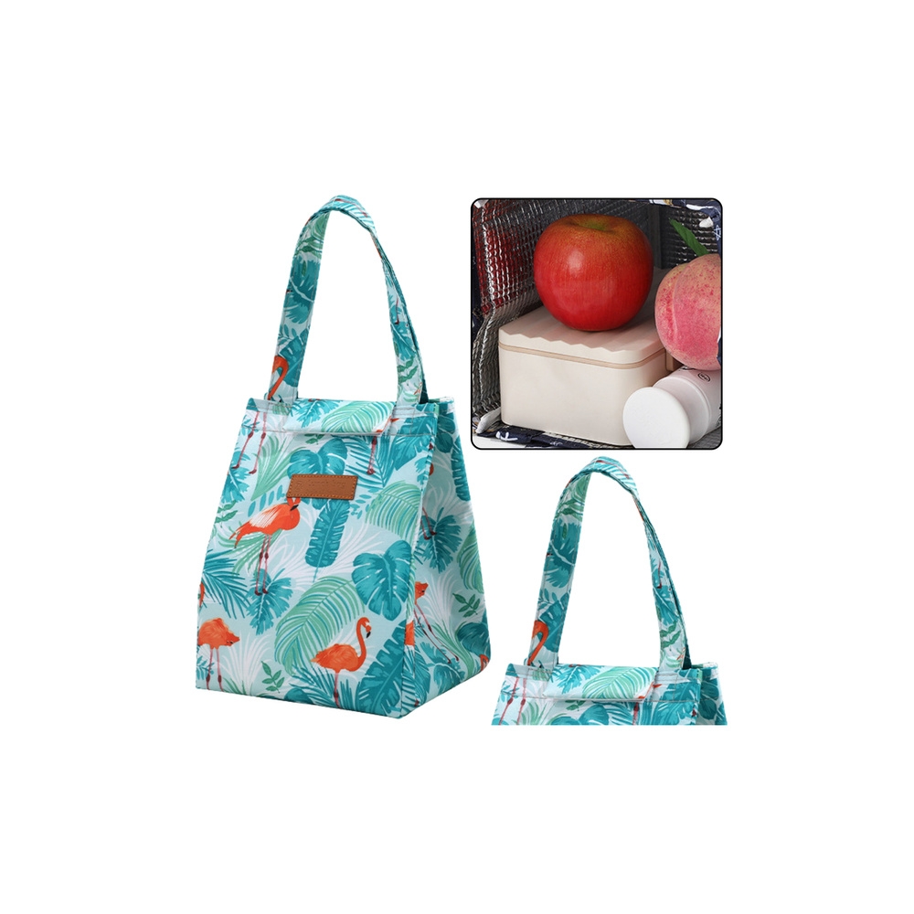 Thermal Insulating Breakfast Bag Lunch Bag Leaves Flamingos 25cm