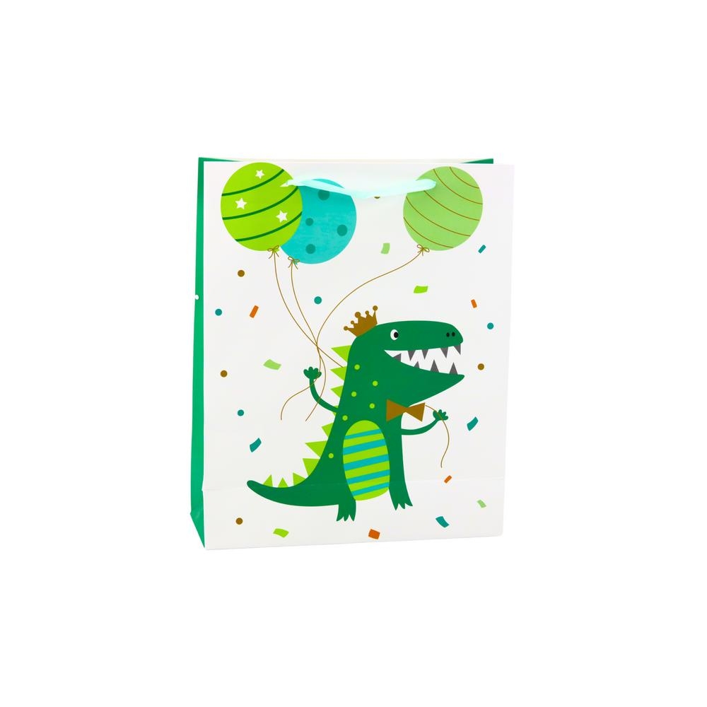 Dinosaurier Geschenktüte mit Luftballons Weiß Grün 32 x 26 x 10cm