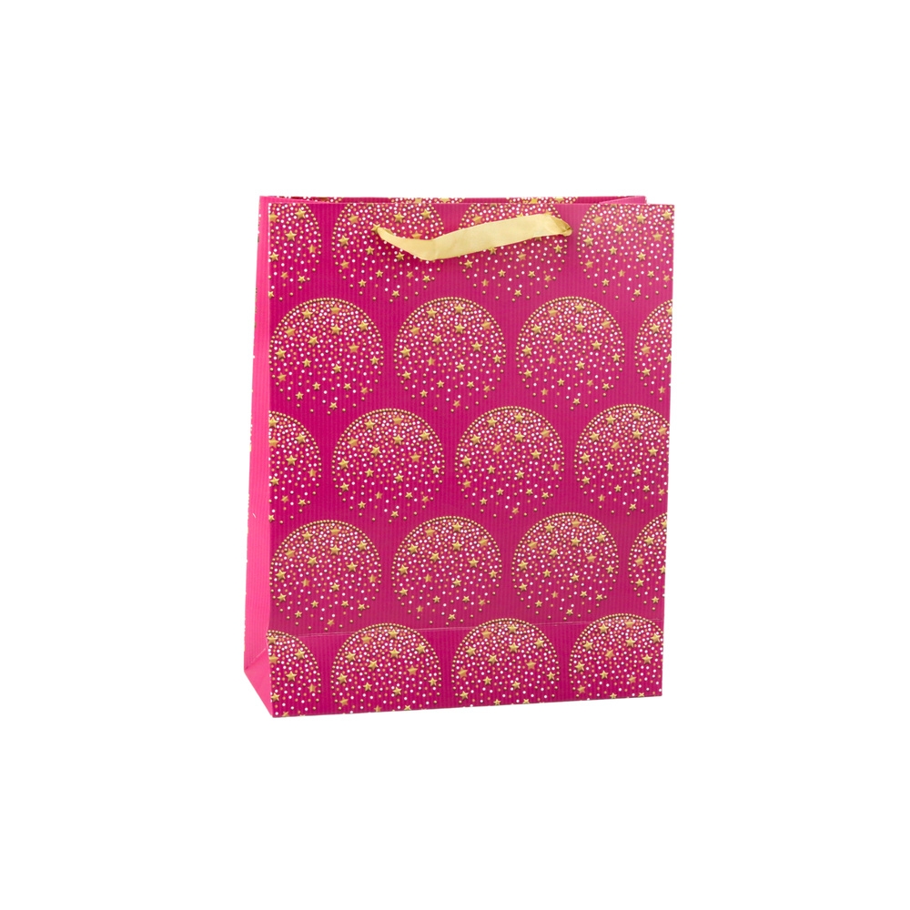 Elegantiškas dovanų maišelis "Gold Stars Pink" 32 x 26 x 10 cm