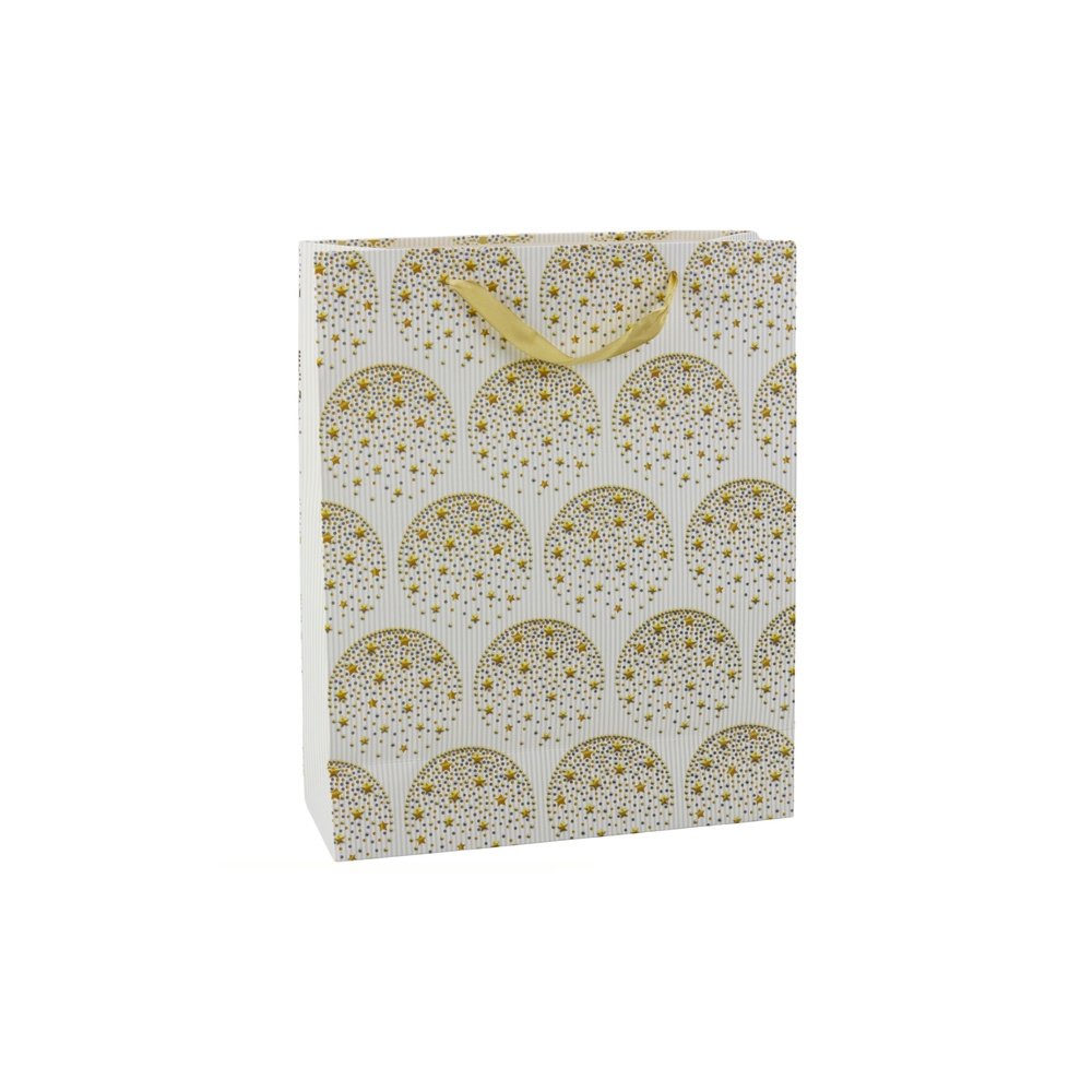 Elegantiškas dovanų maišelis "Gold Stars White" 32 x 26 x 12 cm 1vnt