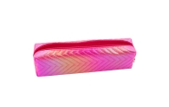 Girl's Pencil Case Metallic Shiny Herringbone Pink