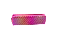 Girl's Pencil Case Metallic Shiny Herringbone Pink