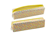 School Pencil Case Organizer Mermaid Scales Pattern Large Yellow Zipper 21x6cm